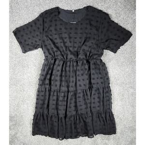 Swiss Dot Chiffon Dress Short Sleeve Midi Flowy Babydoll Dress Womens Size 2XL